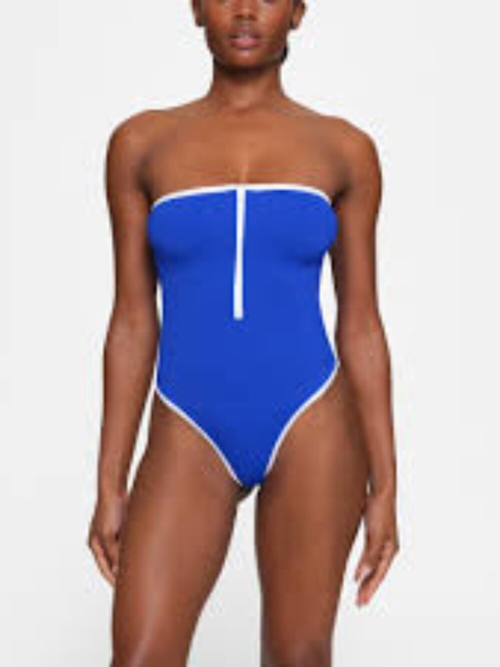 SKIMS Zip Front One-Piece Swimsuit - Cobalt Blue/White - XL
